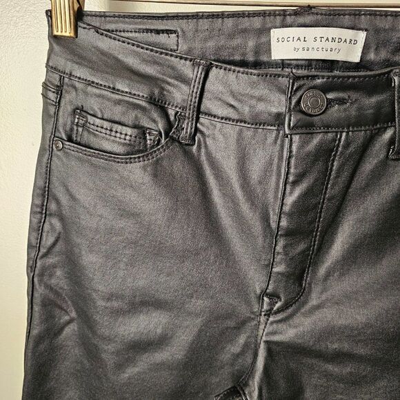EUC SOCIAL STANDARD BY SANCTUARY ANKLE SKINNY BLACK COATED TWILL PANTS SIZE 6 - Picture 9 of 14
